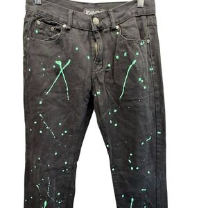 JeanEtix Black Distressed Green Paint‎ Splatter Jeans